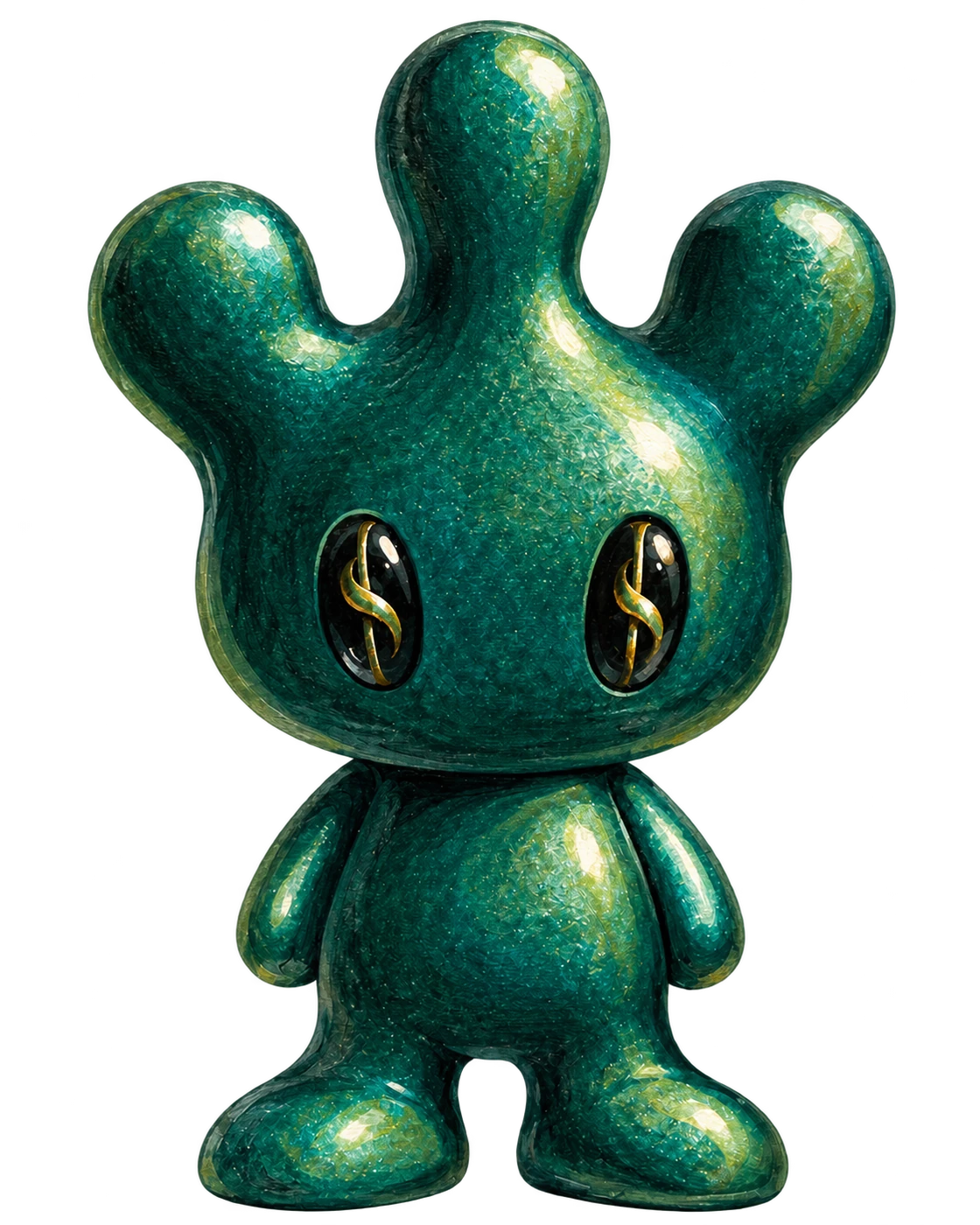 MIKKI, the emerald-green character with three rounded prongs and gold eyes