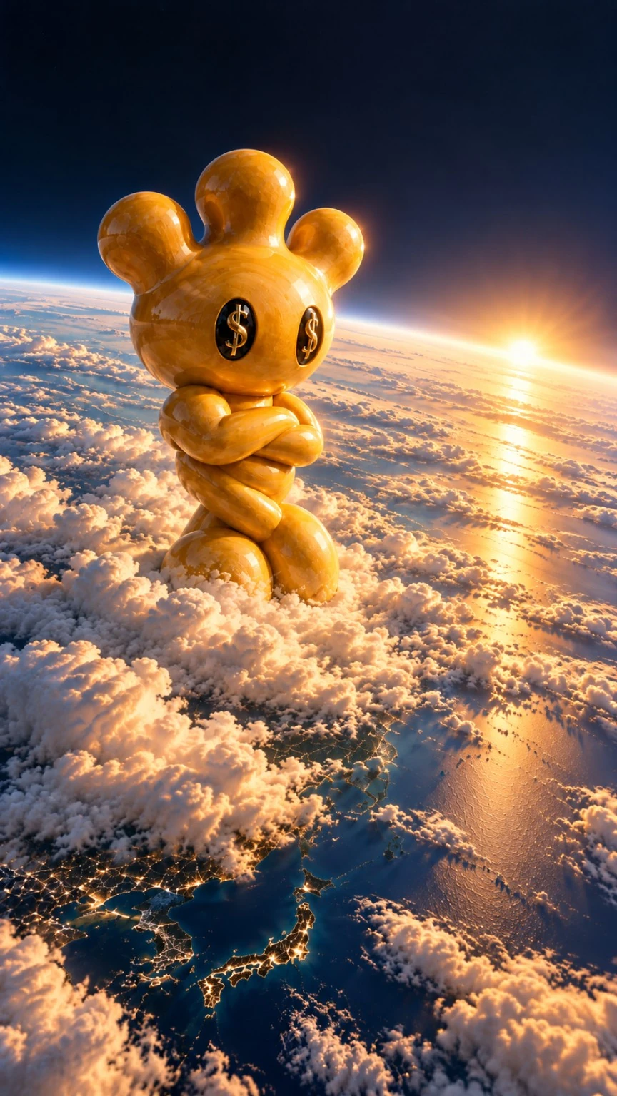 Golden MIKKI overlooking planet Earth, a conceptual visual of the MIKKI universe
